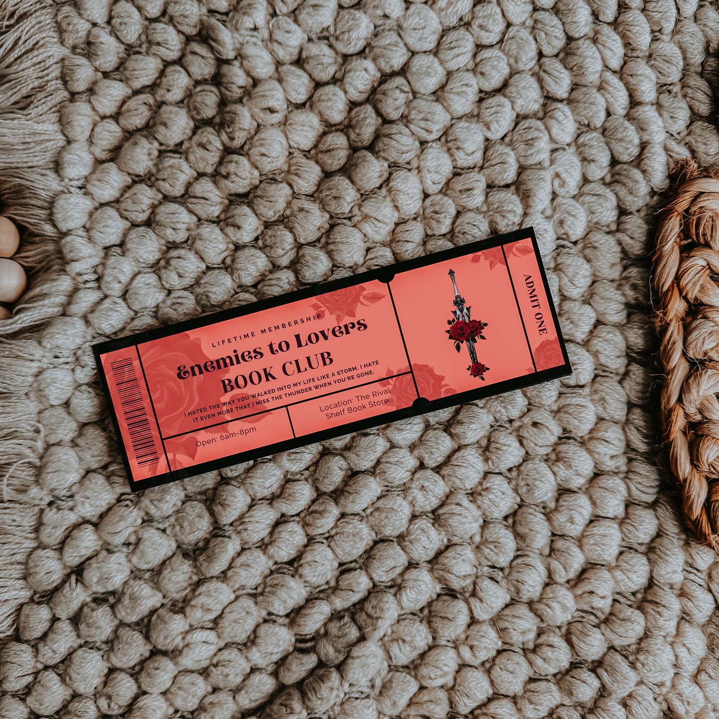 💘 RTS Enemies to Lovers Book Club Bookmark – Ticket Edition for Romance Readers Multiple Colors