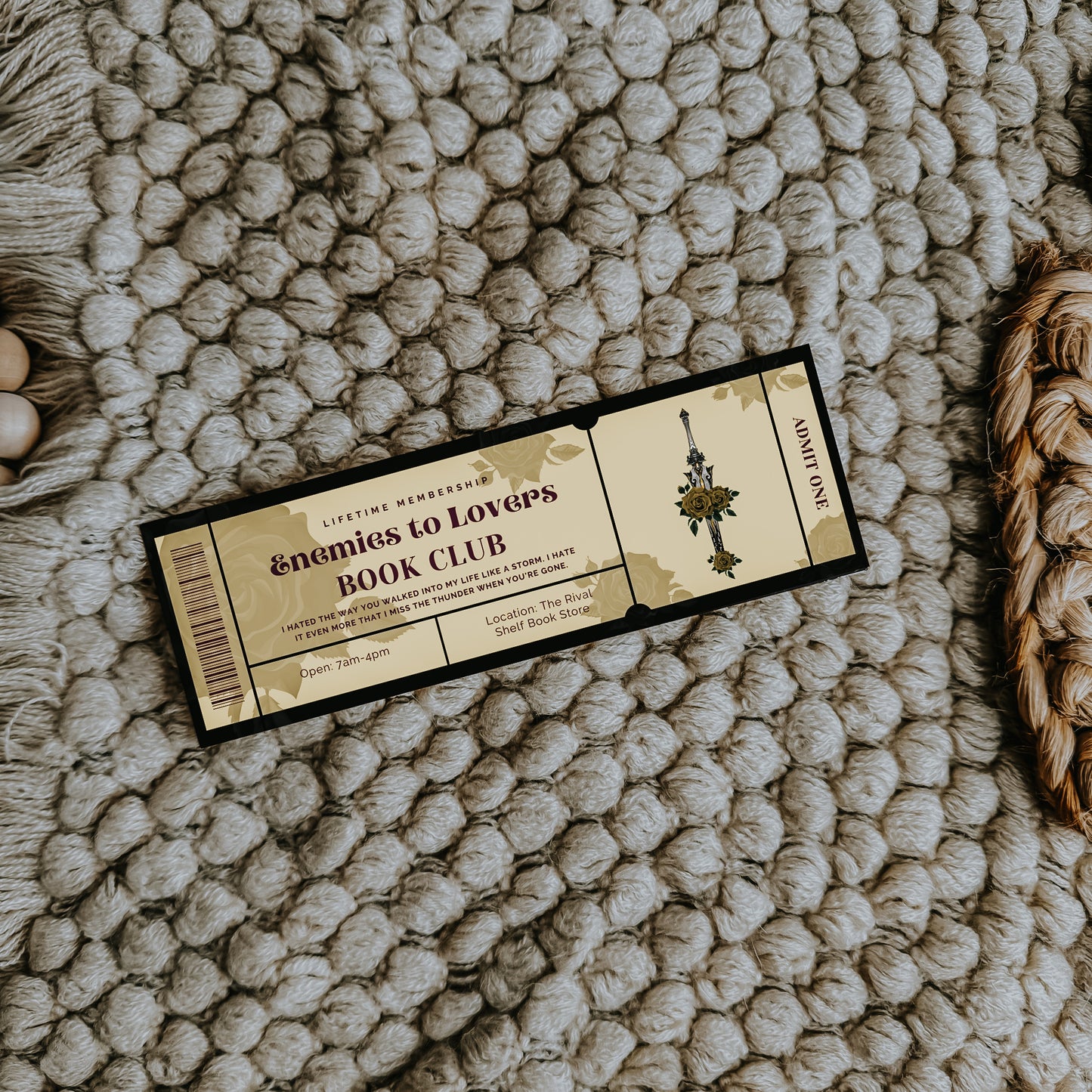 💘 RTS Enemies to Lovers Book Club Bookmark – Ticket Edition for Romance Readers Multiple Colors