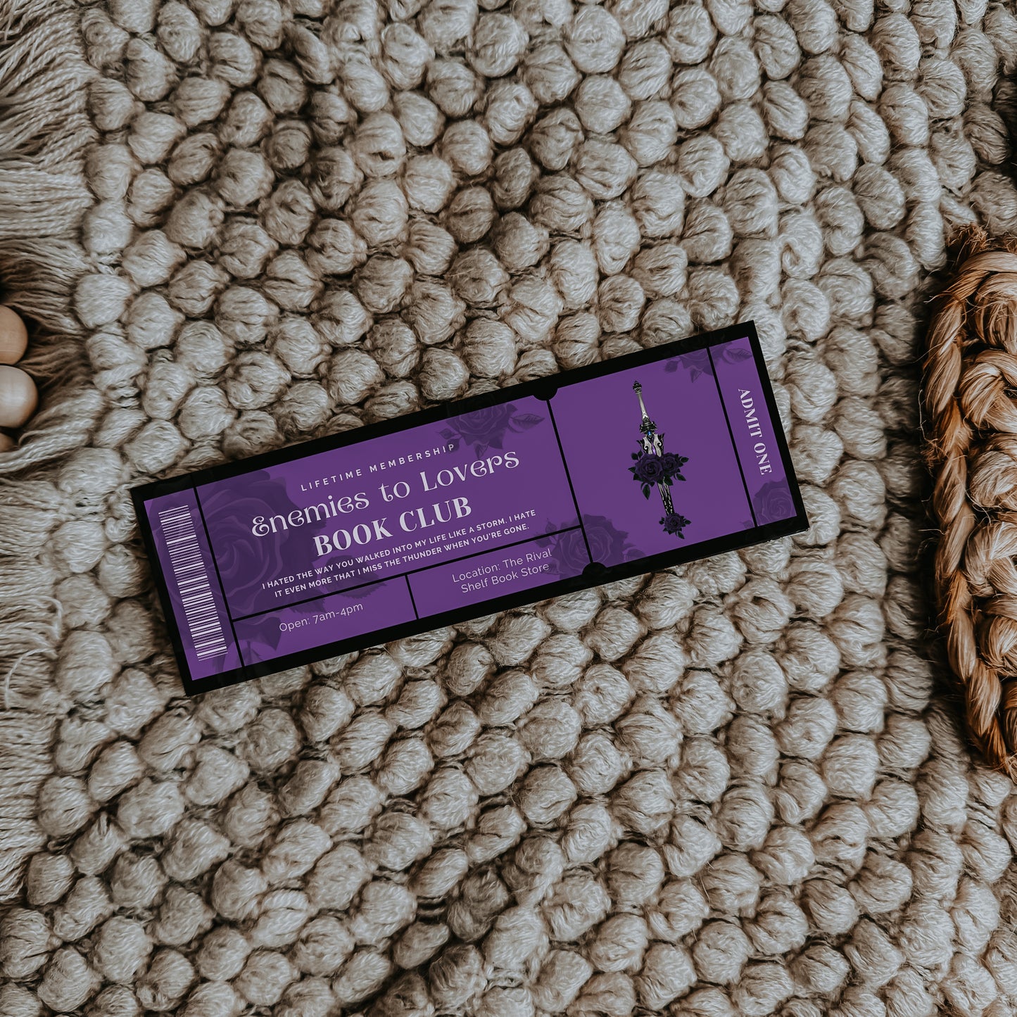 💘 RTS Enemies to Lovers Book Club Bookmark – Ticket Edition for Romance Readers Multiple Colors